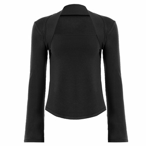 Top de punto de color liso y manga larga, camiseta básica para mujer con hombros descubiertos, top informal para combinar, moda minimalista Y2K - Product Image 6