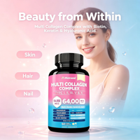 64000MCG Complexe Multi-Collagène 14-en-1 Capsules Type I V X Biotine Soutien Peau Cheveux Ongles Articulations 60 Capsules Végétales Vente en Gros OEM