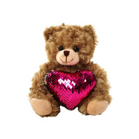 Ours en peluche marron mocha de 6 pouces, tenant un cœur à sequins réversibles rose, arc-en-ciel et rouge, ornement souvenir câlin