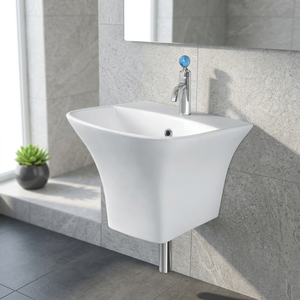 Lavabo mural rectangulaire en céramique blanc brillant, design moderne, pour projets hôteliers et commerciaux, vente en gros - Product Image 1