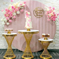 Ensemble de 3 socles de luxe pour gâteaux et desserts, cylindriques en métal blanc brillant, avec détails dorés miroir, pour mariage, Global