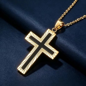Collier pendentif croix vintage en acier inoxydable poli, unisexe, pour usage quotidien, cadeau de bijoux pour anniversaire et Noël - Product Image 2