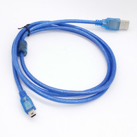 Câble USB 2.0 mâle Mini B 5 broches 1.5M/2M chargeur de données de charge bleu transparent pour appareils photo numériques Microphones voitures haut-parleurs PVC