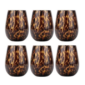 <span class=keywords><strong>Calici</strong></span> da <span class=keywords><strong>Vino</strong></span> <span class=keywords><strong>Rosso</strong></span> in Vetro Soffiato a Mano Stile Messicano con Stampa Leopardata e Puntini Ambrati per Bar, Ristoranti, Casa e Feste - Product Image 1