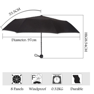 Solid Black 3 Fold Japanese Mini Style Metal Frame Custom Logo & Color Business Gift Manual <b>Umbrella</b> - Product Image 3