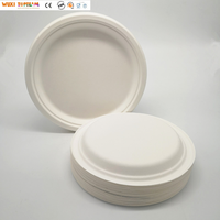 Assiettes rondes en canne à sucre sans PFAS, lot de 150, jetables, 6/7/9/10 pouces, vente en gros, assiettes biodégradables pour aliments et salades