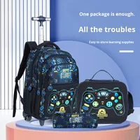 Sac à dos à roulettes décontracté pour étudiants, de grande capacité, léger, pour garçons, pour les voyages en plein air, dessin animé, ensemble de trois pièces