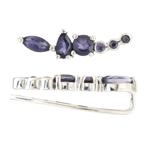 Pendientes de Plata de Ley 925 Iolite recién lanzados para mujer, trepador de oreja chapado en oro y diamante con perla para bodas - Product Image 1