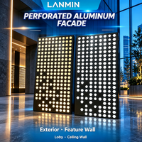 Panneau en aluminium perforé hexagonal sur mesure pour façade de bâtiment commercial, revêtement en aluminium rétroéclairé