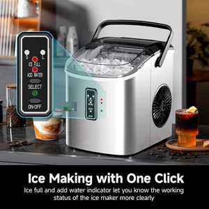 EUHOMY <b>Ice</b> <b>Maker</b> Countertop 9 Cubes In 6 Mins 26.5lbs 24H Stainless Steel Bullet <b>Ice</b> With Carry Handle - Product Image 4