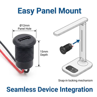 Waterproof USB Type-C Female Connector 2 Pin Panel Mount Snap Lock IP67 Socket with Dust Cap