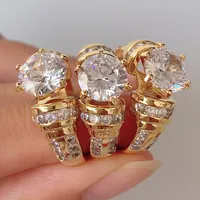 Mens Zirkoon 14K Vergulde Gouden Ring, Paar Engagement Trouwringen Voor Vrouwen, Synthetische Diamant Ringen Sieraden Vrouwen