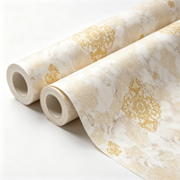 Papier peint damassé doré de luxe avec fond marbré, imperméable, en PVC, auto-adhésif, pour le marché indien et pakistanais, vente en gros