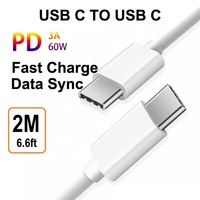 Cable de Carga Rápida USB Tipo-C a USB Tipo-C de 2 Metros (6.6 Pies) de Alta Calidad, 3A 60W, para Teléfono Móvil, Tablet, Macbook
