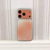Coque de téléphone en époxy dégradé orange avec cadre entièrement argenté et bordure argentée