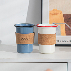 Custom Printed Coffee Cup No Handle Ceramic Mug with Leather Sleeve - Product Image 2