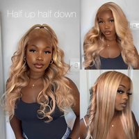 Perruque 13x4 HD transparente, cheveux vierges alignés, blond miel, ondulée, haute qualité
