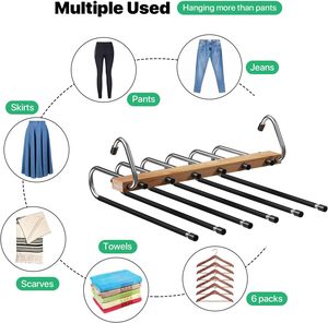 Perchas mágicas de bambú para pantalones, organizador de estantes para ahorrar espacio, 6 capas, armario multifuncional, pantalones, organizador de pantalones, perchas - Product Image 6