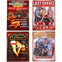 Ensemble de plaques métalliques vintage Pin-up Girl pour moto, décoration murale rétro pour garage, bar, atelier de réparation automobile, idée cadeau pour motard