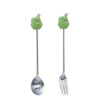 Kreatives Edelstahl-Set aus Obstgabeln und Dessertlöffeln - Niedliches Cartoon-Design mit Hanfrad-Lichtpolitur für Kuchen und Mixgetränke