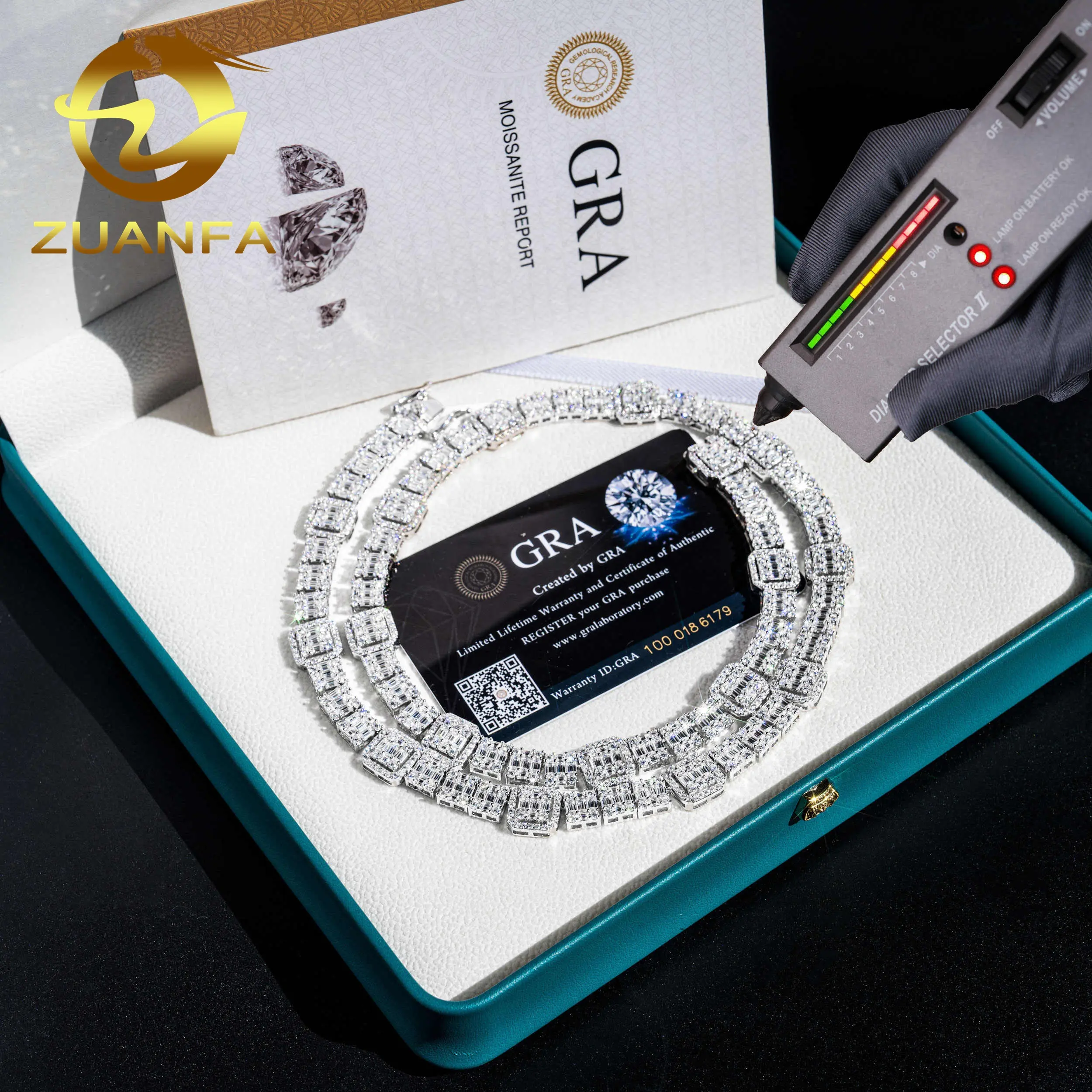 Exclusivo diseño único D VVS Baguette Cluster collar Hip Hop Bling joyería laboratorio diamante tenis cadena