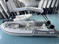 Bateau pneumatique Reachsea PVC RHIB RIB 6 personnes 12 pieds avec grandes roues et auvent, couleur blanc et gris, double coque, OEM ODM pour le sport