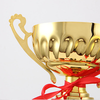 Coupe de trophée en métal populaire S M L, récompenses, souvenirs, coupe de trophée en métal plaqué or avec ruban rouge, trophée personnalisé en métal pour le cricket