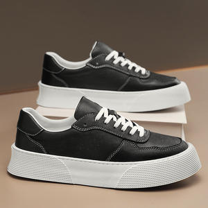 Zapatillas de Cuero Casuales para Hombre, con Punta Redonda, Cordones, Suela Gruesa, Transpirables, para Caminar, Estilo Moderno para Todas las Temporadas - Product Image 4