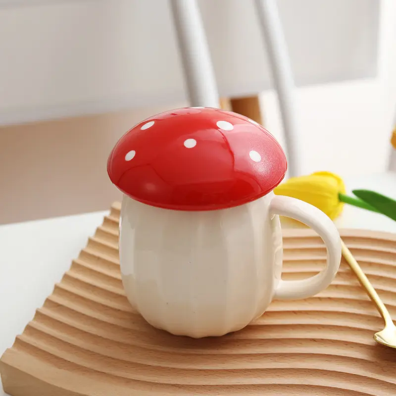 Popular creative Mushroom mug coffee cup with lid drinking ceramic cup cute water Cup home office use