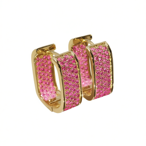 ต่างหูแบบห่วงชุบทอง E4630 ประดับหินสีชมพู ดีไซน์เรขาคณิต สำหรับผู้หญิง สวมใส่ได้ทุกวัน หรูหรา - Product Image 1