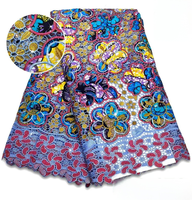 Kain Ankara Wax Cetak Nigeria Berkualitas Tinggi 3D 5 Yard, Batik Super Grand Afrika Bordir Renda Emas, Bernapas, Cocok untuk Pernikahan