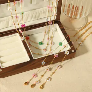 Mode perles colorées été hawaïen plage bijoux en acier inoxydable perlé fleur collier bracelet cheville pour les femmes