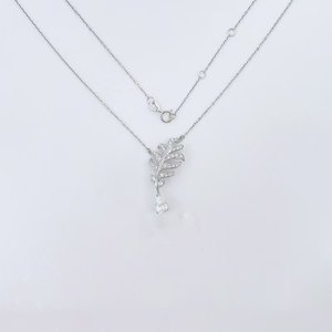 Gentle Pave Diamond Feather Teardrop Adjustable Collarbone Necklace 18K <strong>White</strong> <strong>Gold</strong> Lab Created Diamond Bracelet Necklace <strong>Lockets</strong> - Product Image 1