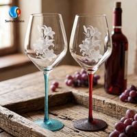 Verres à vin Samyo en cristal gravé floral, colorés et craquelés, pour cadeaux