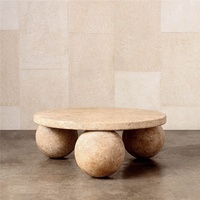 Table basse en marbre travertin au design moderne et tendance, table de salon, base de table sphérique en pierre, table basse en travertin