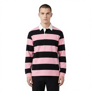 Custom Wholesale Men's Heavyweight Striped Short Sleeve Rugby for <b>Shirt</b> Polyester Vintage Casual Front OEM Service US/<b>UK</b>/EU - Product Image 3