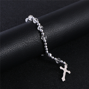 Komi Rosary CCB braccialetto di perline d'<span class=keywords><strong>argento</strong></span> in lega di gesus Cross Fashion gioielli religiosi braccialetto elastico - Product Image 6