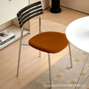 Dining Chair Upholstered Green Seat Chrome Legs Wooden <b>Backrest</b> For Dining Room - Product Image 3