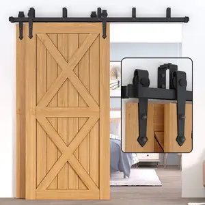 6.6ft Античная латунная Классическая раздвижная деревянная дверь сарая комплект оборудования Черная отделка