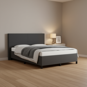 Dark <b>Grey</b> Fabric Bed <b>Frame</b> 100% Polyester Upholstered Plywood Minimalist Soft Bed - Product Image 2