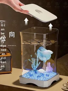 Modern kleine acryl aquarium complete set voor <span class=keywords><strong>Betta</strong></span> viskweek 2.5L bureau ornament plastic viskom - Product Image 3