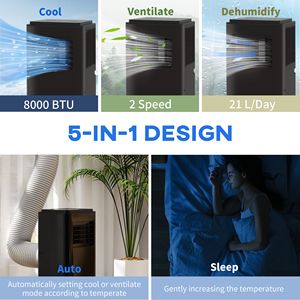 Aire Acondicionado Portátil Eficiente de 10000 BTU con Temporizador de 24H para Enfriamiento de 440 Pies Cuadrados, Ventilador Deshumidificador en Negro para Enchufe EU, US, UK - Product Image 3