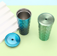 Gobelet isotherme en acier inoxydable à double paroi de 500 ml avec paille, motif losanges dégradés, vente en gros