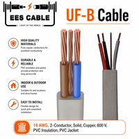 Câble UF-B 600V plat, en cuivre pur, isolé PVC, pour chauffage et bâtiment, 6/2-14/3, câble double et terre