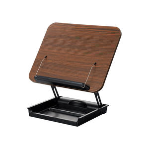 Support de lecture réglable avec plateau de rangement pour tablettes et ordinateurs portables, design grain de bois, support de bureau pour livres, pour bibliothèque et étude - Product Image 1