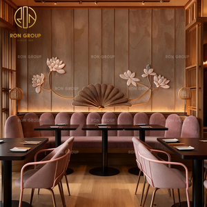 Muebles de Madera y Terciopelo para Cafetería, Restaurante o Hotel de Lujo Moderno, Mesa Cuadrada, Sillas, Bancos y Asientos Tipo Booth - Product Image 5