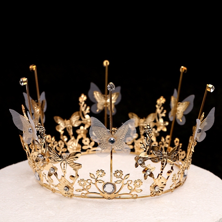 Couronne Princesse Enfant Dorée Diadème Papillon Perles - Accessoire Fête Anniversaire Mariage