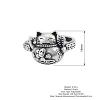 Maneki Neko, chat porte-bonheur chinois, style rétro charmant, argenté antique, anneaux de richesse