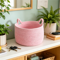 Grand panier de rangement ovale en corde de coton fait main, pliable, écologique, moderne, de haute qualité, personnalisable, avec motif oreilles de chat de dessin animé