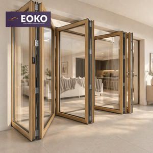 Puerta Plegable de Aluminio con Acabado de Madera EOKO NFRC, Estilo Nórdico, Divisor de Habitaciones Interior, Puerta Plegable de Vidrio para Espacios de Vivienda - Product Image 1